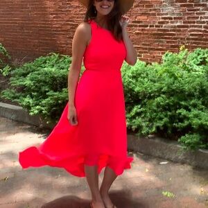 Sleeveless Hot Pink High Low Maxi Dress with Tie Waist